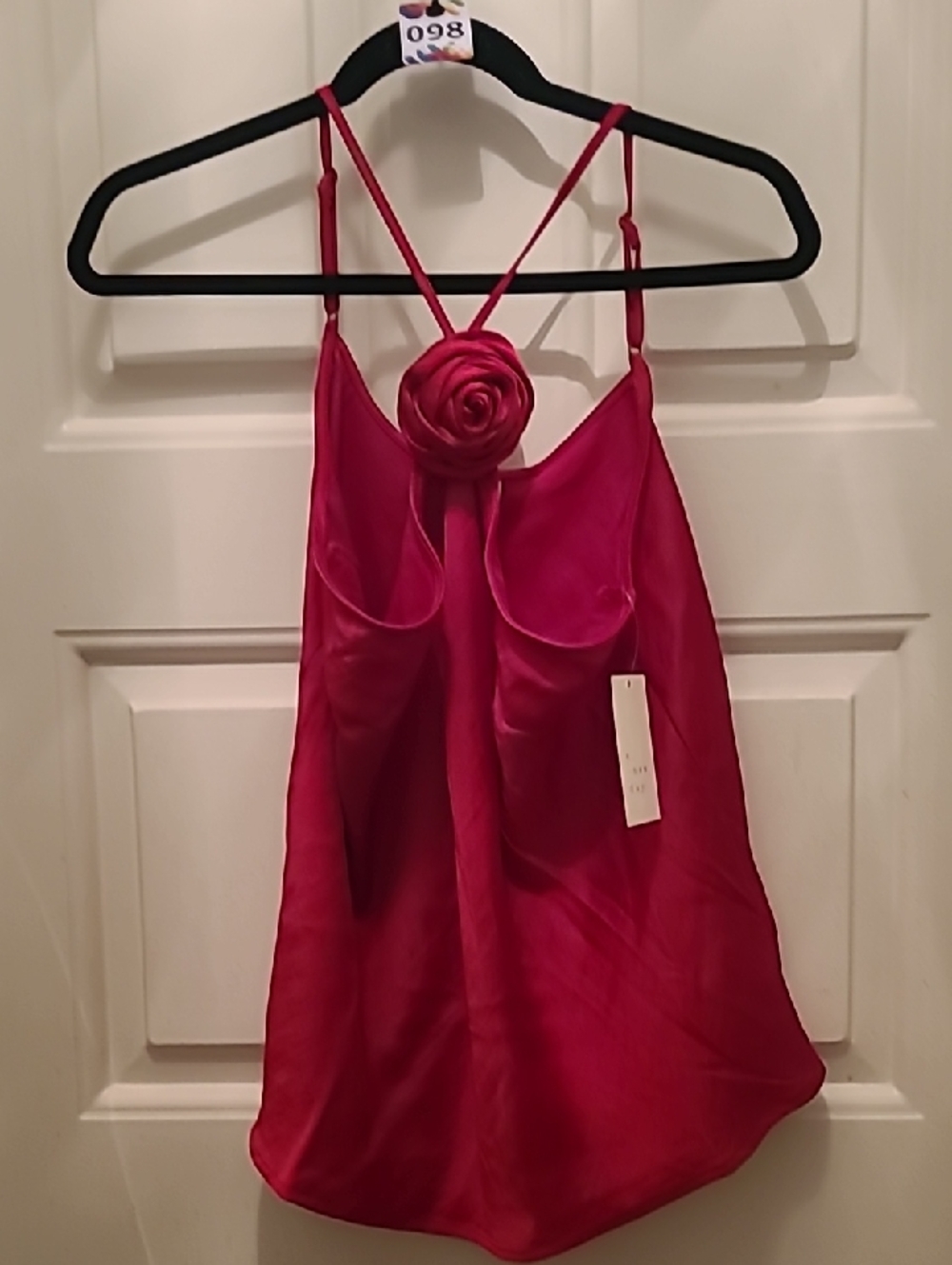 98 a new day Fuchsia Satin Rose-Detail Cami